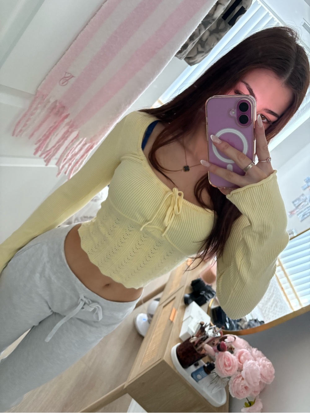 Garage Butter Yellow Ribbed Tie-Front Crop Top